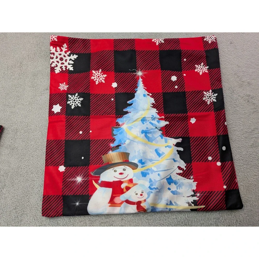 Christmas Pillow Covers Set Buffalo Plaid Snowman Truck Reindeer Holiday Decor